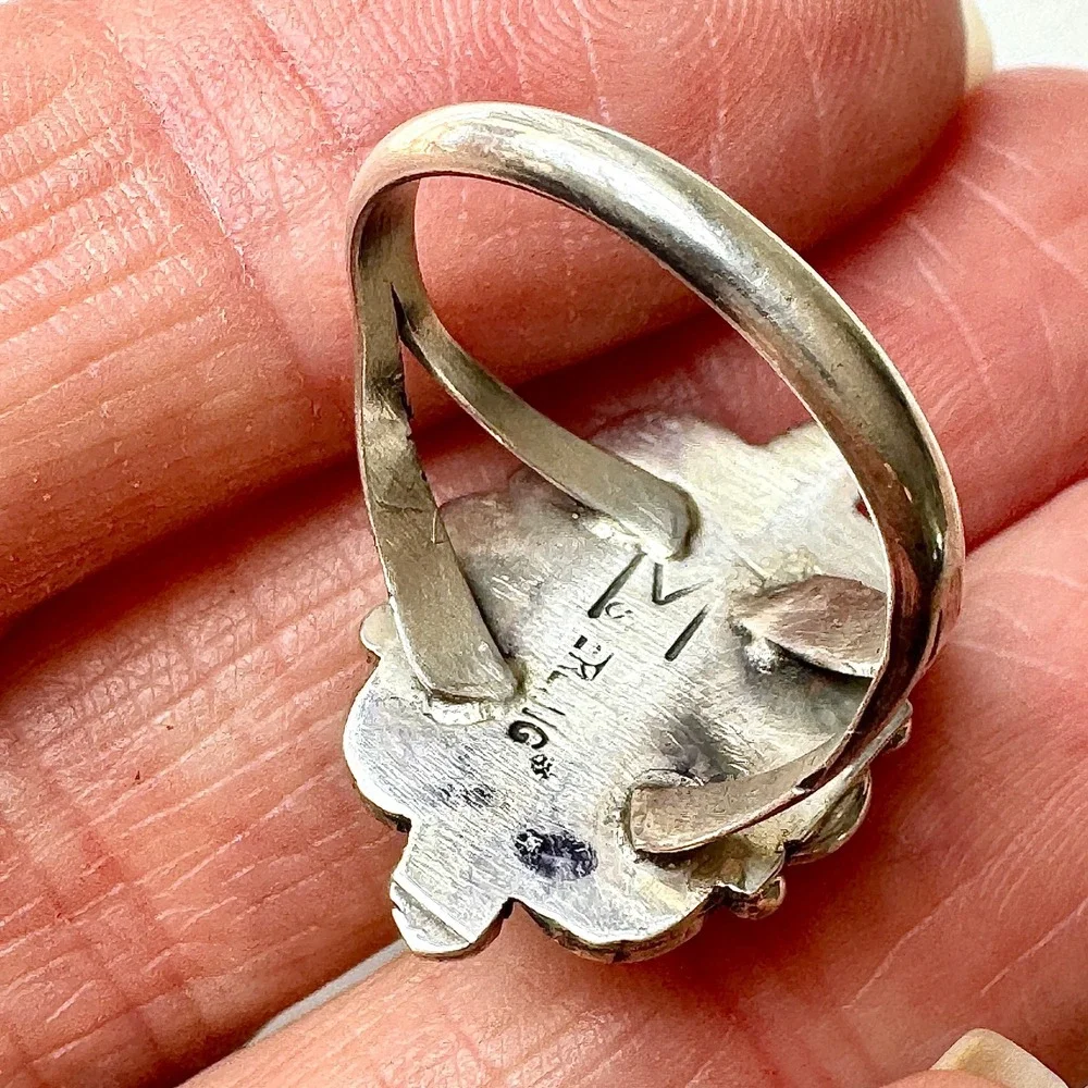 Navajo Flower Ring Turquoise Sz 6 Sterling Silver Signed Morgan Native Amer